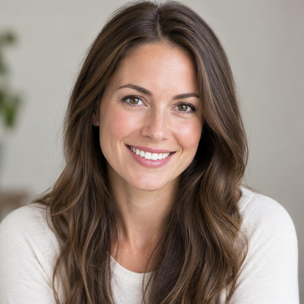 Smiling young woman with long brown hair