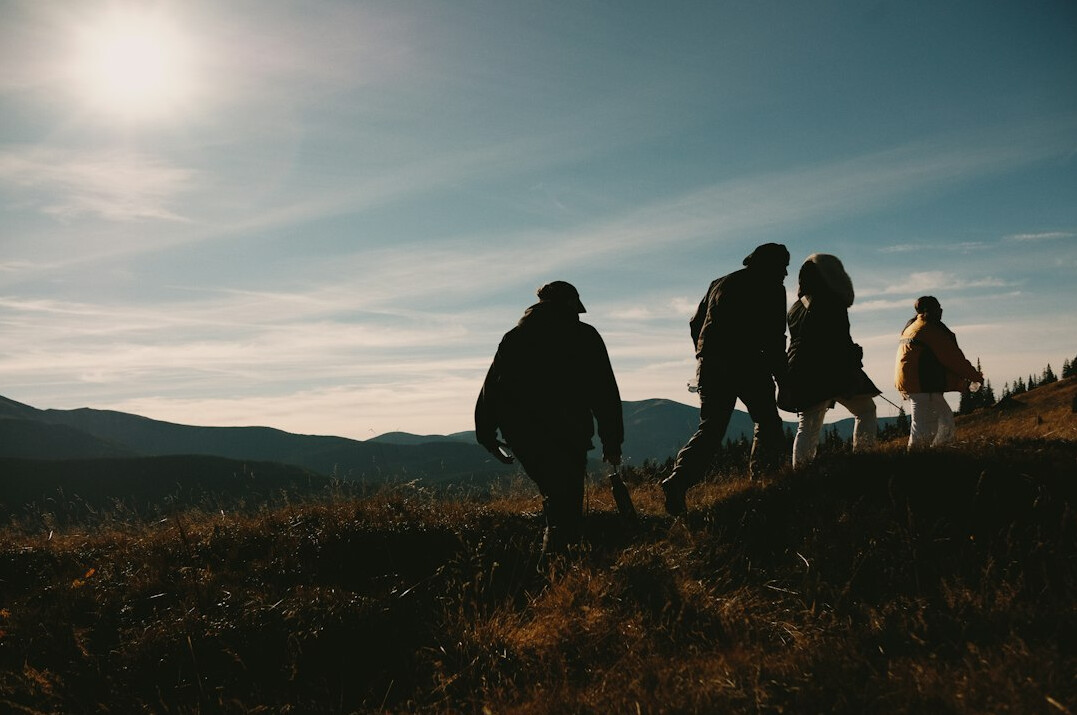 team walking in nature